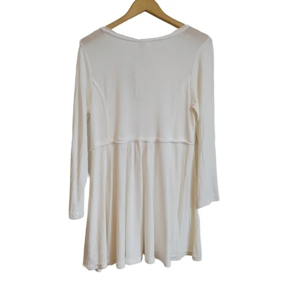 EMPIRE WAIST NWT Mini Dress Cream Off-White Babydoll Boho Tunic Mystree Medium - Picture 3 of 9